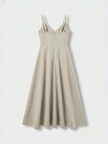 Vestido midi elegante de mujer con cuello en V, vestido de tirantes de mezcla de lino con corte evasé y espalda descubierta, adecuado para vacaciones, playa, boda, fiesta de cóctel - Blanco marfil - Ver 6