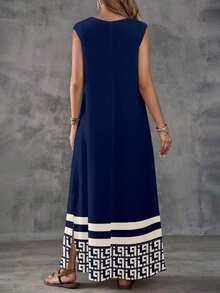 Vestido sin mangas con estampado geométrico para mujer - Multicolor 10 - Ver 2
