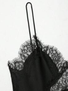 Nuevo Top de estilo lencería con decoración de encaje de moda europea para mujer, estilo veraniego - Negro F2 - Ver 5