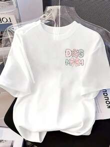 Camisetas de manga corta de talla grande para mujer, ideales para el verano, camisetas básicas de uso diario, camiseta estampada de manga corta con diseños frontales y traseros - Temática de mamá de perro, mascota - Camiseta estampada de primavera/verano para mujer, artículo de moda, versátil y casual, transpirable y cómoda. - Blanco - Ver 3