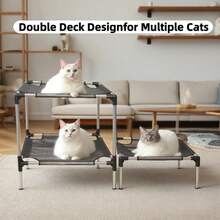 夏季透气双层猫窝,采用耐用不起球面料和坚固的不锈钢框架。可拆卸设计,方便安装,适合户外露营或室内陪伴。双层结构可容纳多只猫咪,且不占用额外空间。 - 黑色 - 查看 8
