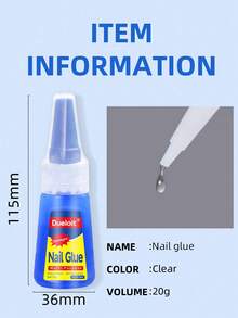 Dueloit 20g Super Strong Nail Glue, Suitable For Press-On Nails And Acrylic Nail Tips, Natural Air Dry, Waterproof And Long-Lasting, Easy To Use - Clear - View 2