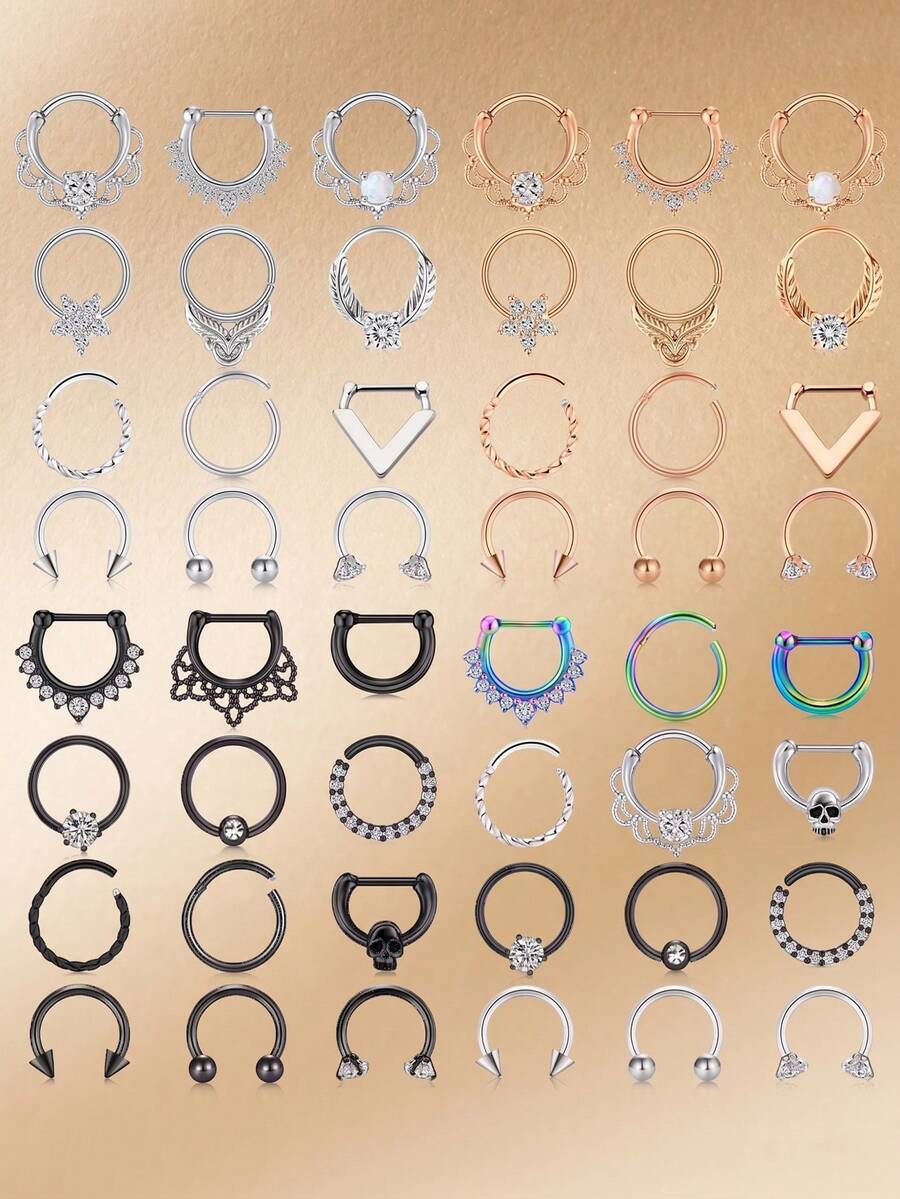 CIZME 12个装 16G 鼻中隔环，不锈钢马蹄形鼻中隔环，耳软骨耳环，鼻环，铰链式无缝鼻环，男女通用