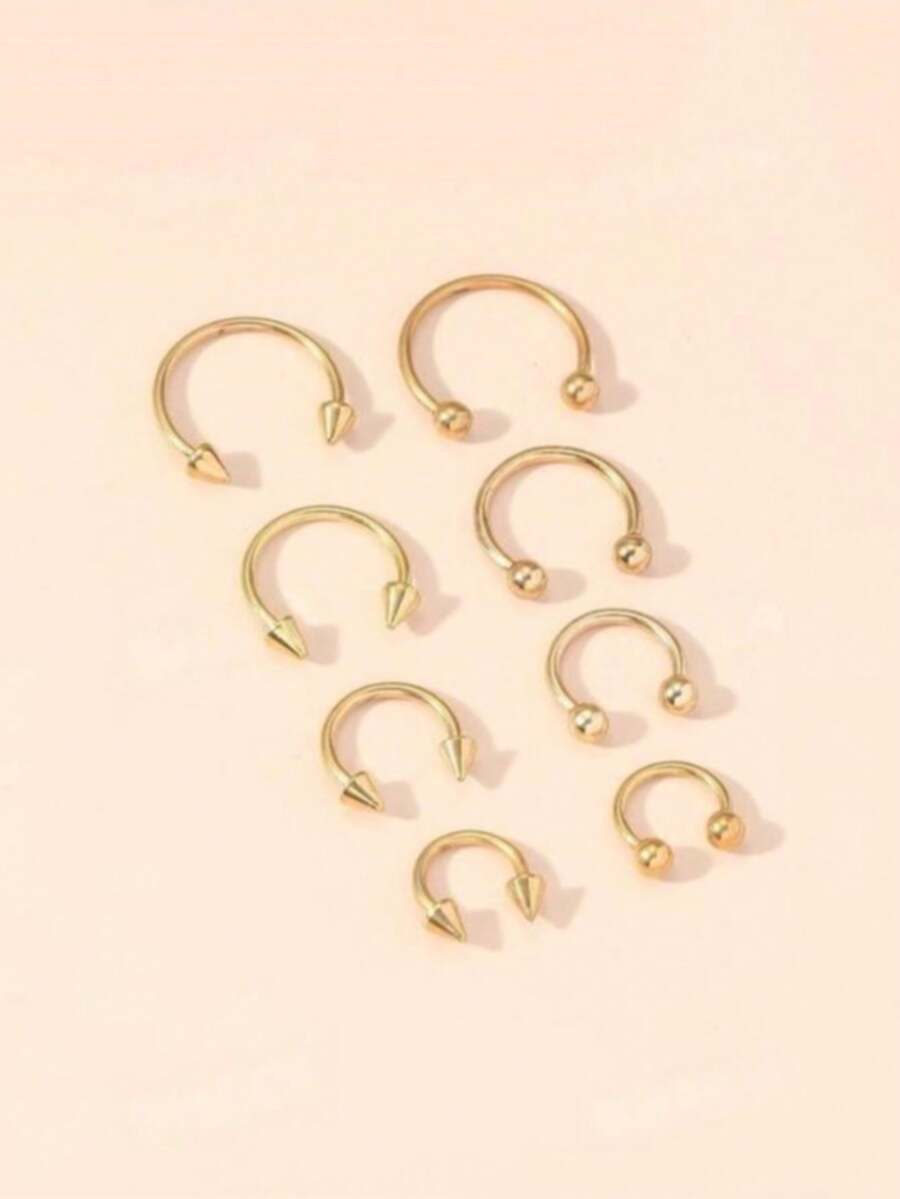 8 chiếc khuyên mũi bằng thép không gỉ hình chữ C, trang sức mũi. - Vàng - Xem 1