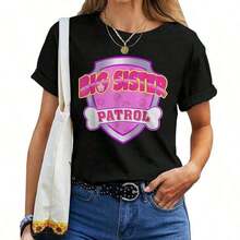 1 Piece 2026  Women's T-Shirt For Mom And Dad Birthday Party, Round Neck, Short Sleeve, Polyester Fabric, Modern For Everyday Wear - Loose Fit 100% Soft Cotton T-Shirt - 黑色 - 查看 7