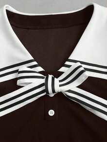 Vestido ajustado de estilo marinero vintage para mujer, elegante y versátil para la escuela, vacaciones, uso casual, azul, primavera/verano - Marrón - Ver 7