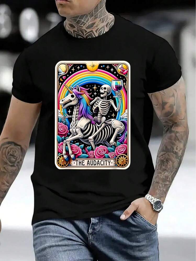 Casual Short Sleeve T-Shirt, Halloween, 1 Piece, 100% Heavy Cotton - Comfortable Crew Neck, Soft And Adorable T-Shirts, Loose And Comfortable - 後退 - 查看 6