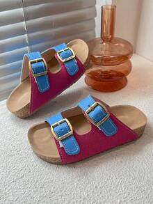Kids Sport Sandals | Adjustable Double Buckle Flats | Soft Casual Footwear - Blue - View 6