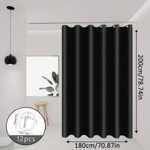 1 pieza Cortina de ducha impermeable de color negro sólido (material PEVA), divisor de baño de plástico, disponible en múltiples tamaños, accesorio de baño, impermeable y a prueba de humedad, lavable a máquina, adecuado para partición de baño/balcón, cortina de ducha, cortina de unicolor - Negro - Ver 10