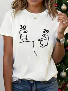 Modern And Minimalist Women's T-Shirt, Say Goodbye To 9 And Hello To 0! A Happy Birthday Gift For You, White Short-Sleeved Printed T-Shirt For Ladies - Suitable For Christmas Parties, Casual Outings, Meetings With Friends, Holiday Wear, Christmas Gifts, Casual Daily Wear. - 白色 - 查看 1