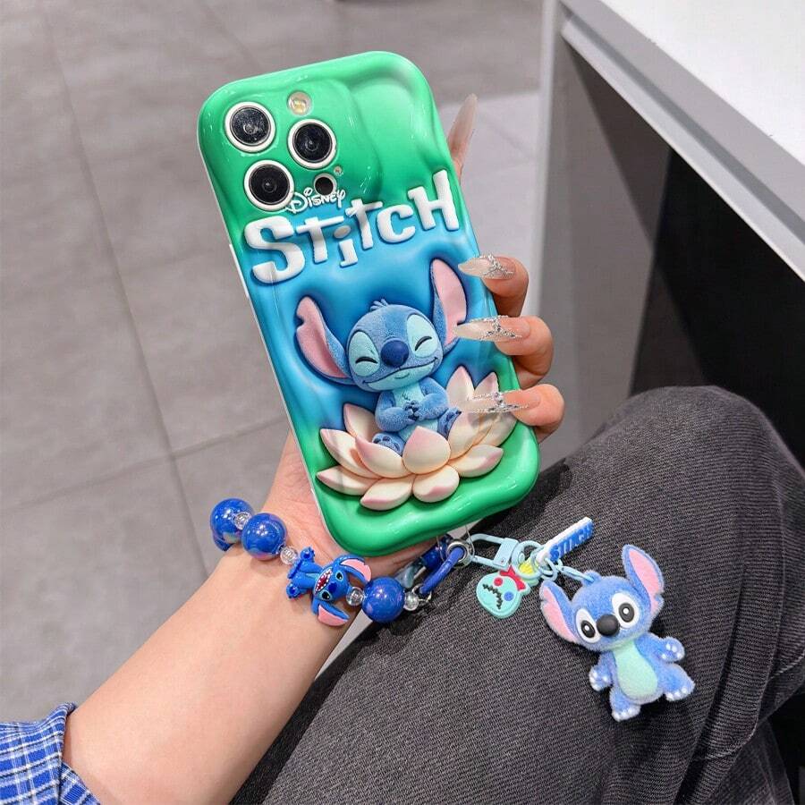Disney Lilo & Stitch Phone Case With Stitch Charm And Stitch Lanyard - Cute Stitch Protective Case With Lotus Flower And Meditating Pose Design, Equipped With Delicate Stitch Decorative Lanyard And Beaded Bracelet For Easy Carrying, Compatible With IPhone 17, 16, 15, 14, 13, 12, 11 Pro Series, Ideal For Birthdays, Holidays, Anniversaries, Graduation Gifts, Or Any Special Occasion To Surprise Family, Friends, Classmates, And Loved Ones. - trắng - Xem 1