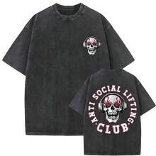Playera oversize divertida para hombre y mujer estilo vintage lavado estampado de esqueleto y gimnasio para entrenamiento casual fitness chicas ropa de hombre camiseta de mujer blusas para mujer algodon duradera uso diario con envio nacional - Beis - Ver 7