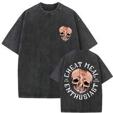 Fun Oversized T-Shirt For Men And Women, Vintage Style, Washed Skeleton Print, Gym Style, For Casual Workouts, Fitness, Girls' Clothing, Men's T-Shirt, Women's Blouses, Durable Cotton, Everyday Wear, With National Shipping - 灰色 - 查看 12