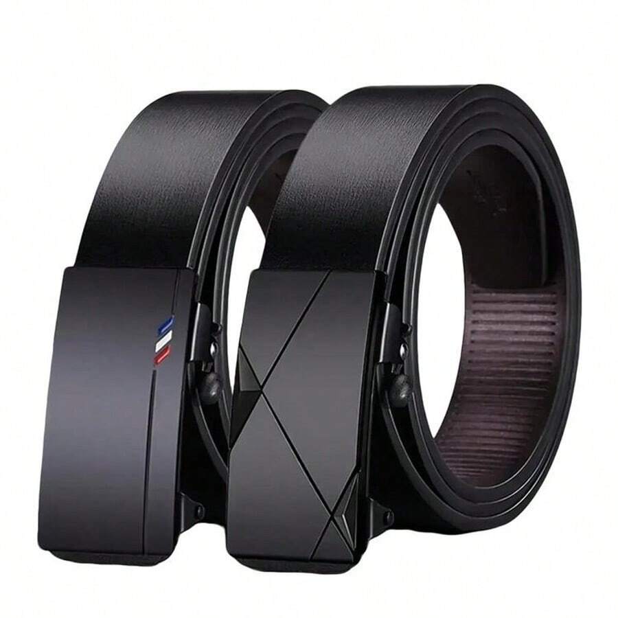 Bộ 2 chiếc thắt lưng da nam khóa tự động, thắt lưng công sở đa năng với họa tiết hình học tối giản. - Nhiều màu - Xem 1