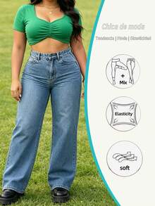 Jeans De Mezclilla Mujer Pantalon De Mezclilla Dama Mom Jeans Mujer Pantalones De Mujer Cintura Alta Ajuste Slim Casual - Azul - Ver 1