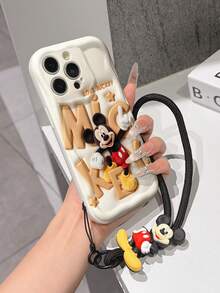 Disney Mickey Mouse Phone Case With Mickey Charm And Lanyard - Cute Mickey Protective Case With "Love Mickey" Quote And Cream Background Design, Equipped With Delicate Mickey Decorative Lanyard And Beaded Bracelet For Easy Carrying, Compatible With IPhone 17, 16, 15, 14, 13, 12, 11 Pro Series, Ideal For Birthdays, Holidays, Anniversaries, Graduation Gifts, Or Any Special Occasion To Surprise Family, Friends, Classmates, And Loved Ones. - trắng - Xem 4