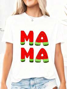 Women's Casual Short-Sleeve T-Shirt With Round Neck, "IN MY ENGAGED ERA" Letter Print, Color Block Design, Polyester Knit Fabric, All-Season Short-Sleeve Top, Casual Wear,  And Stylish Top. - 白色 3 - 查看 2