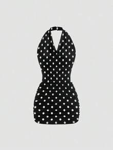 Vestido mini ajustado y sexy sin mangas con cuello drapeado y espalda descubierta con lazo - Multicolor 4 - Ver 6