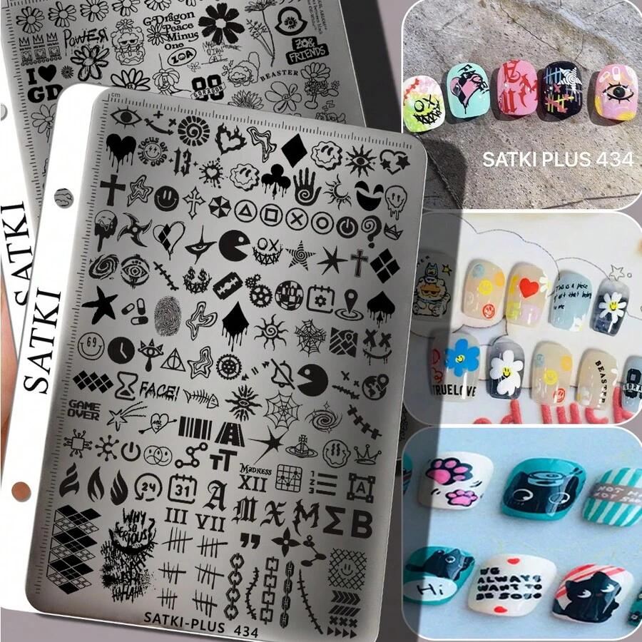 Nail Art Stamping Plate, Beginner Friendly Nail Decoration Template, Designs Include Black Cat, Floral, Daisy, Botanical French Tips. Transparent Silicone Stamp, Steel Plate Nail Art Tools - Multicolor - View 1