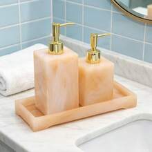 Bình đựng sữa dưỡng thể/kem dưỡng da cao cấp dành cho khách sạn/nhà nghỉ, bình đựng xà phòng thủ công, bình đựng nước rửa tay, bình đựng dầu gội và sữa tắm, kèm khay đựng. - 500ml + 280ml + khay nhỏ - Xem 2