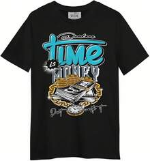 Dunkare Sneaker Match Graphic T-Shirt For Men And Women - Retro Gamma Blue 11s Streetwear | Unisex, Regular Fit, Vintage Style Y2K - 黑色-時間就是金錢 - 查看 8