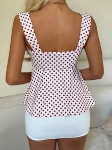 Nueva Colección Primavera/Verano 2026 para Mujer: Blusa/Top sin Mangas con Volantes y Cordón Ajustable, Estampado de Lunares Amarillo Buttercup y Marrón, Estilo Casual y Versátil, Top de Verano - Rojo y Blanco 2 - Ver 5