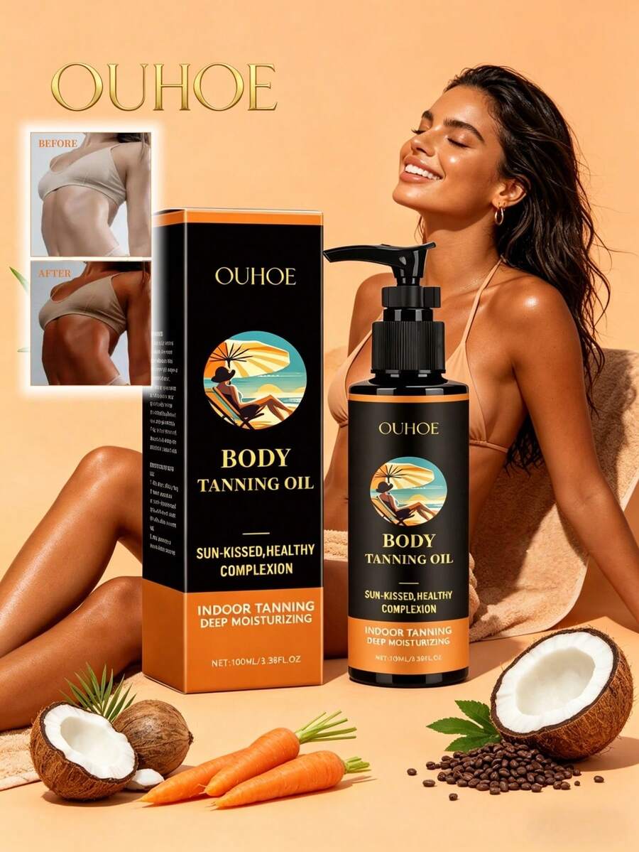 OUHOE 100ml Body Tanning Liquid Oil - Summer Outdoor Beach Accelerate Tanning Natural Bronze Luster Even Skin Tone Long-Lasting Moisturizing Relieve Dryness Improve Skin Smoothness Softness