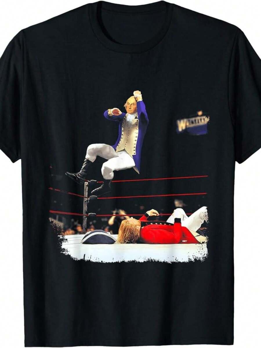 Men's Wrestling T-Shirt - Vintage Retro Arena Design, Crew Neck And Breathable Cotton, Ideal For Wrestling Fans, Casual Wear All Year Round - 黑色 - 查看 1