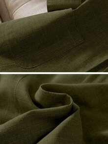 Blazer de lino de 3/4 de manga con cintura ajustable, diseño de botones, adecuado para ir al trabajo, eventos formales, fiestas elegantes, ropa de oficina - Primavera, Verano, Otoño - Verde militar - Ver 4