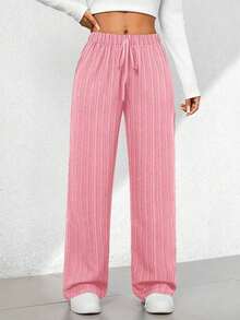 Pantalones capri de pierna ancha con textura de estilo casual de verano - Rosa - Ver 6