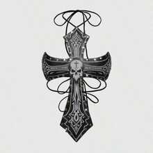 Spring|Summer Carnival Party Luxury Black Gothic Cross & Skull Print Studded Sexy Backless Summer Beach Blouse For Women - Negro - Ver 1