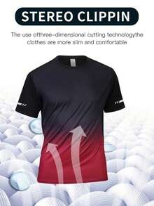 1pc Men's Ombre Color Breathable Elastic Sports Short Sleeve T-Shirt, Suitable For Running, Training, Fitness In Spring/Summer - Red - View 7