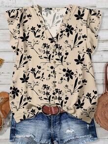 Camisa de mujer casual y minimalista con estampado botánico, adecuada para el verano - Multicolor 4 - Ver 1