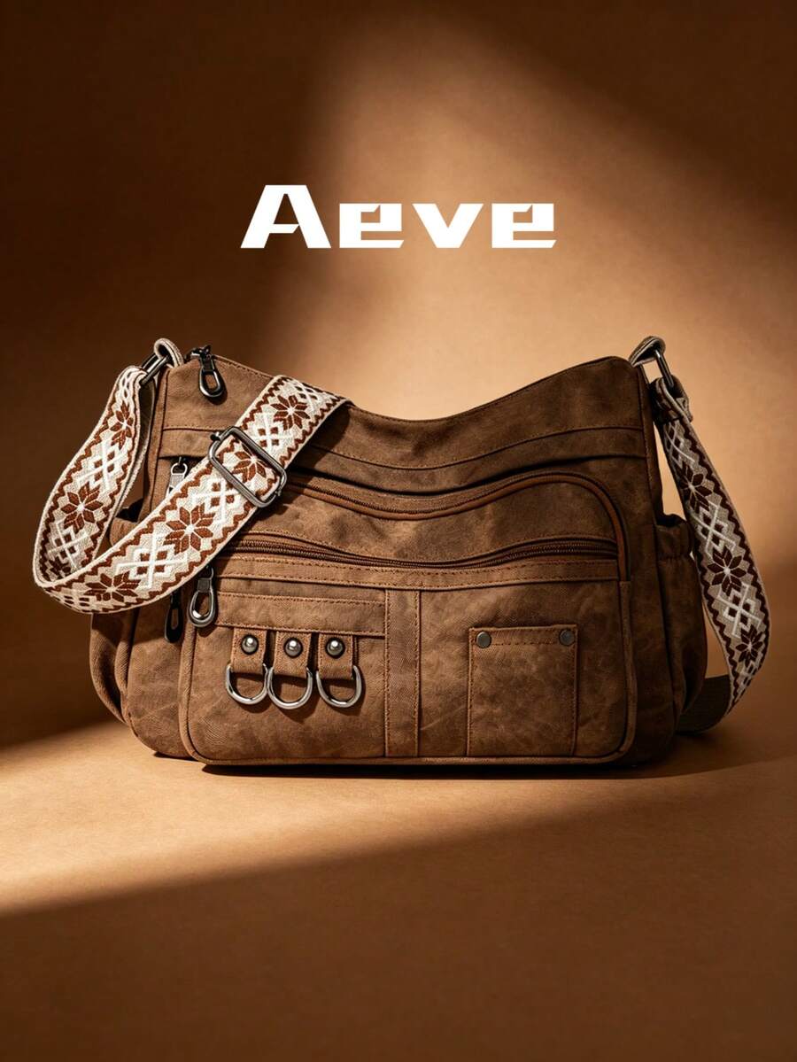 Bohemian Style Women's Crossbody Bag, Multi-Pocket Zipper Closure, Vintage Elegant Streetwear Shoulder Bag, Lightweight Outdoor Portable Square Bag, Fits Phone Camera Coins Cosmetics, Casual Chic Tote, Soft Solid Color Minimalist PU Leather, Polyester Lining, Suitable For Travel, Vacation, Party, Business Trip, Mommy Bag, Detachable Shoulder Strap