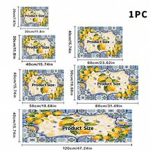 1pc Dish Drying Mat, Coffee Machine Mat, Blue & White Floral Border With Yellow Lemon Fruit Pattern Absorbent Draining Mat, Suitable For Dining Table, Cafe, Multi-Purpose Drainage Pad, Home Gift, Tabletop Decor - XYLSD-352 - View 15