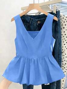 Camiseta sin mangas ajustada para mujer, adecuada para el trabajo, el viaje, las fiestas, la graduación y el uso diario - Azul - Ver 6