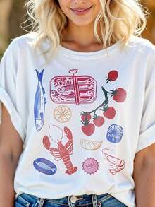 Camiseta Gráfica de Mariscos Franceses – Diseño Vintage de Sardinas, Langosta y Tomate A423 – Transpirable y Amigable con la Piel - Color 5 - Ver 4