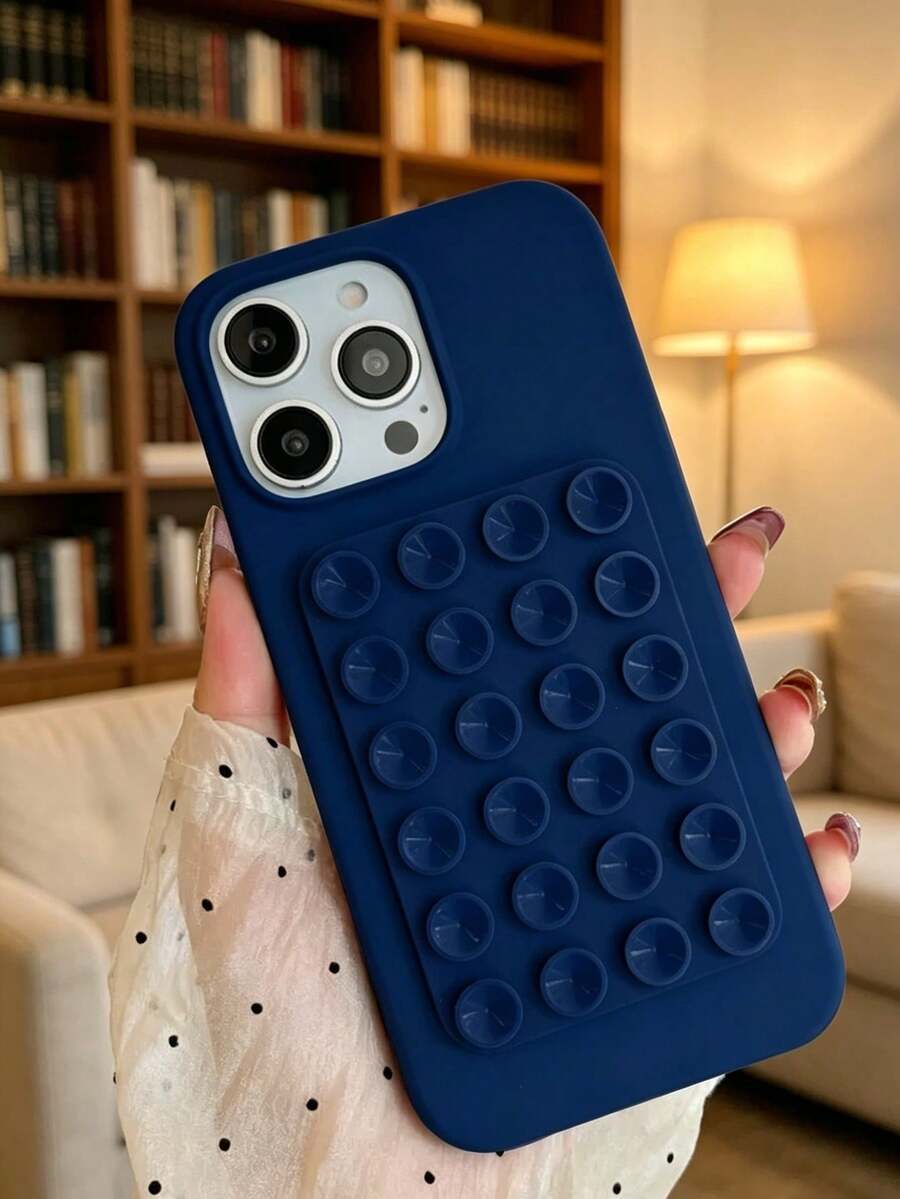 1pc 2-In-1 Suction Cup Phone Holder Case, Multi-Functional Silicone Adhesive Stand Shockproof Protective Cover For IPhone 17 16 15 14 13 12 Pro Max - Dark Blue - View 1