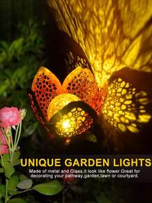 1pc Solar Hollow Flower Pattern Projection Light, Iron Art Hollow Garden Light - Multicolor - View 6