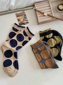 3 Pairs Of Polka Dot Mid-Calf Socks, Suitable For Everyday Wear. - Multicolor - View 1