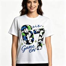 Tops para mujerEsta Chaqueta holgada con estampado para adolescentes presenta un diseño de controlador de videojuegos, el número 67 y un eslogan. una Chaqueta informal de manga corta adecuada para fiestas de juegos, reuniones de fin de semana, ropa urbana y uso casual diario. - Blanco - Ver 8
