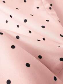 Vestido corto de manga corta de estilo minimalista y romántico para uso diario y casual, con cuello con volantes, lazo en la cintura y estampado de lunares al estilo francés, para primavera/verano - Rosa - Ver 8