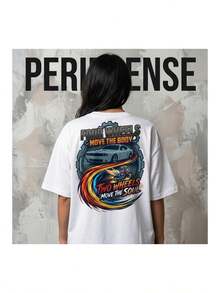 Unisex oversized t-shirt med Four Wheels Move Body-tryck, lös och bekväm. - Tillbaka - Visa 7