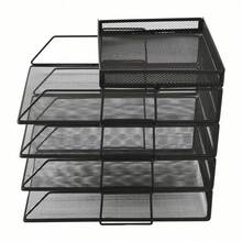 Black Paper Letter Tray, 5 Tiers Desk File Organizer, Stackable Desk File Document Organizer For Letters, Documents, Files, Notebooks, Stationery, Magazines, Small Books, Etc. - A - View 10