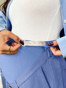 Pantalones rectos con bolsillo en diagonal, cintura ajustable, para maternidad - Azul - Ver 6