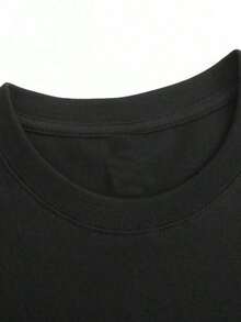 Camisetas de manga corta para mujer, cuello redondo, 100% algodón, camiseta moderna con estampado de letras y dibujos animados, camiseta de cuello redondo para mujer, diseño sencillo, cómoda y transpirable, esencial y versátil, adecuada para el ocio diario, muestra un estilo natural y elegante, entrega local. - Negro - Ver 3