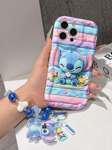 Disney Lilo & Stitch Phone Case With Stitch Charm And Stitch Lanyard - Cute Stitch Protective Case With Flower And Heart Accent Design, Equipped With Delicate Stitch Decorative Lanyard And Beaded Bracelet For Easy Carrying, Compatible With IPhone 17, 16, 15, 14, 13, 12, 11 Pro Series, Ideal For Birthdays, Holidays, Anniversaries, Graduation Gifts, Or Any Special Occasion To Surprise Family, Friends, Classmates, And Loved Ones. - 白色 - 查看 6