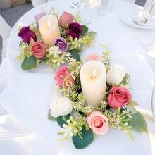 1pc Artificial Flower Plant Candle Wreath, Silk Rose Wreath Candle Holder, Suitable For Wedding Decor, Bridal Bouquet, Garden Gift, Birthday, Graduation Ceremony - Multicolor - View 3