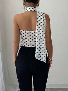 Elegante top de camisola plisada con bufanda de malla para mujeres - Blanco - Ver 2
