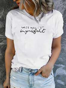 Women's  Graphic Print Short-Sleeve T-Shirt. Modern And Casual Women's Printed Short-Sleeve T-Shirts, Machine Washable, Comfortable Fit. Soft And Comfortable Short-Sleeve Top For Everyday Wear. - 白色 - 查看 6